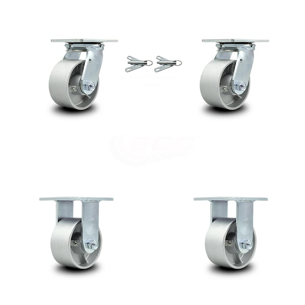 4 Inch Semi Steel Caster Set with Ball Bearings 2 Swivel Lock 2 Rigid SCC